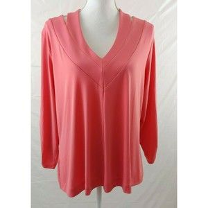 George Simonton Says Womens Top XL Pink Open Shoulder Detail Stretch V Neck